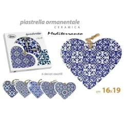 QUADRO QUADRETTO CUORE DECORATIVO 16X19CM CERAMICA MEDITTERANEO 6 DECORI 730726