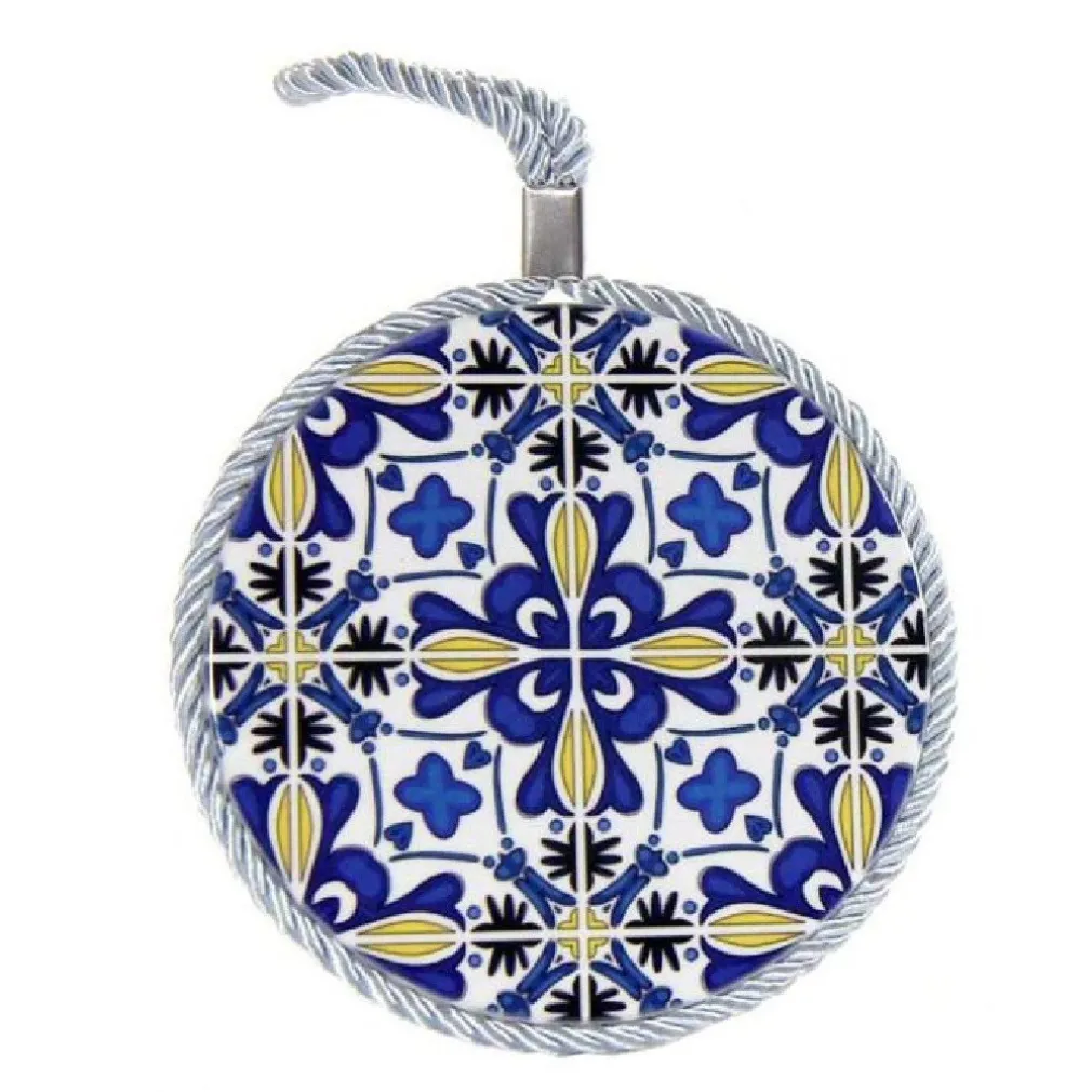 QUADRO QUADRETTO PIASTRELLA ORNAMENTALE IN CERAMICA TONDO 11CM DECORI ASS 730672