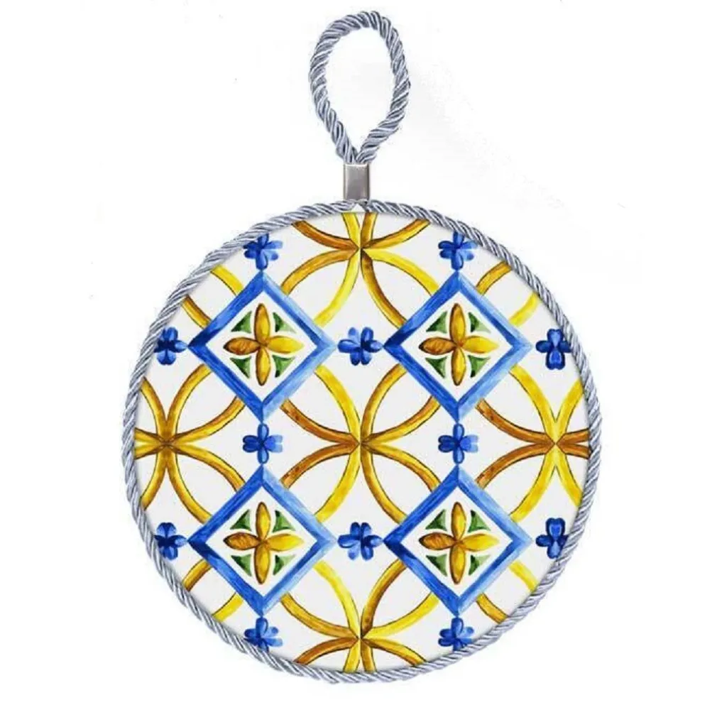 QUADRO QUADRETTO TONDA 18CM CERAMICA TERRA D'AMURI CON CORDINO DECORI ASS. 816543