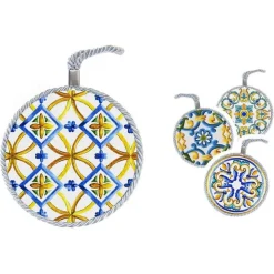 QUADRO QUADRETTO TONDO IN CERAMICA TERRA D'AMURI DECORI ASSORTITI 11 CM 816529