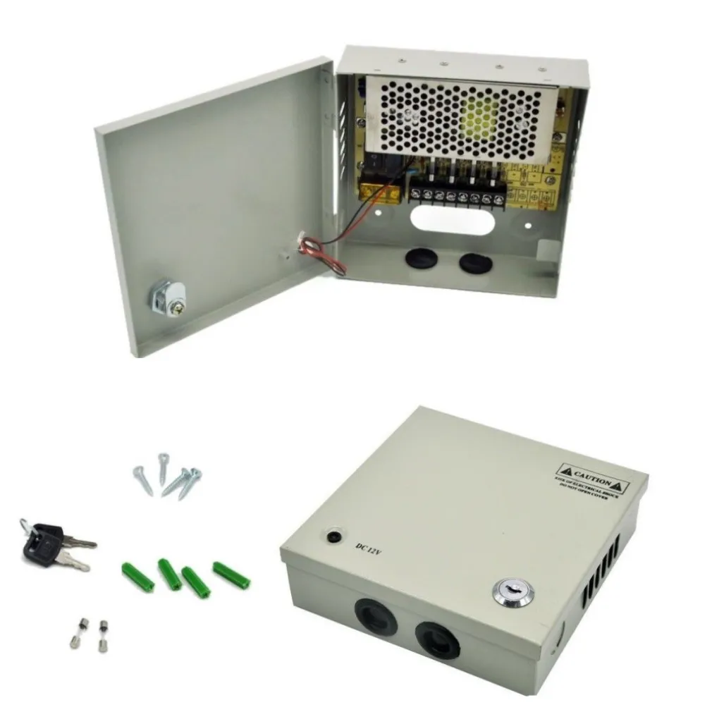 RACK BOX ALIMENTATORE STABILIZZATO 4 USCITE CANALI CENTRALINA TELECAMERA DC CCTV
