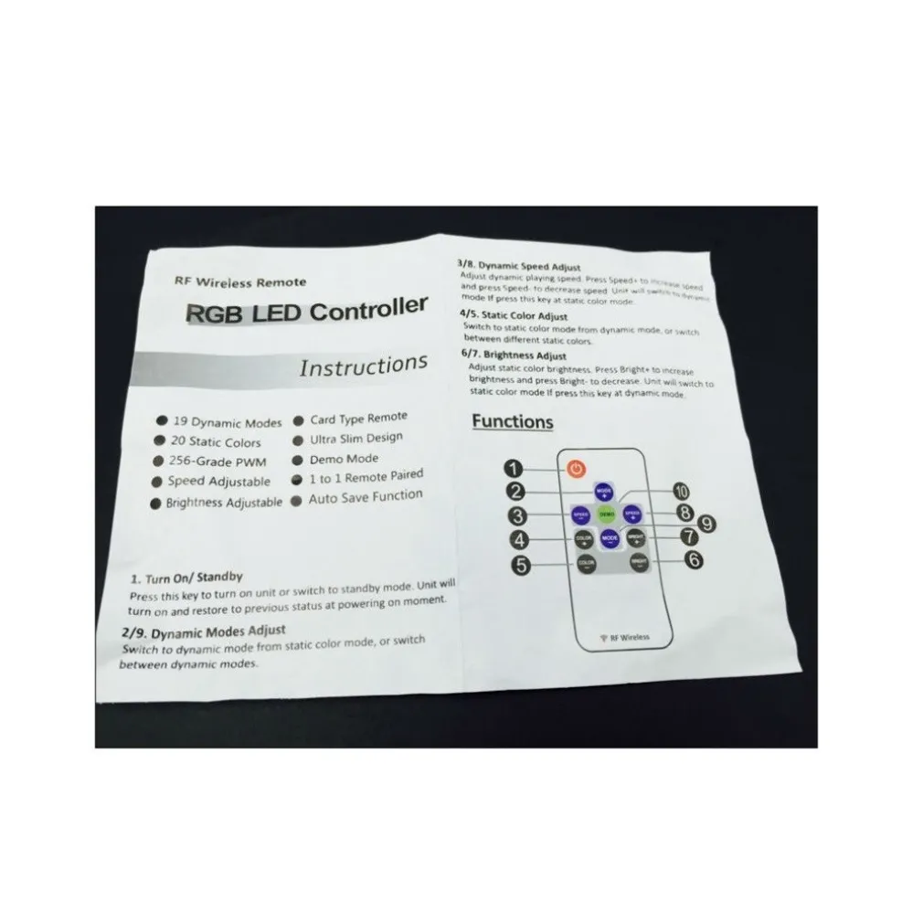 RGB LED CONTROLLER RF WIRELESS CENTRALINA TELECOMANDO COLORI 5-24V 3x4A 12A