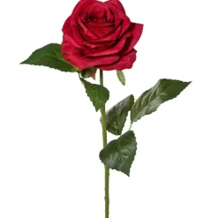 ROSA FINTA ARTIFICIALE CON RAMO DA 50CM ROSE ROSSE BLANCO SANREMO FIBRA TESSUTO