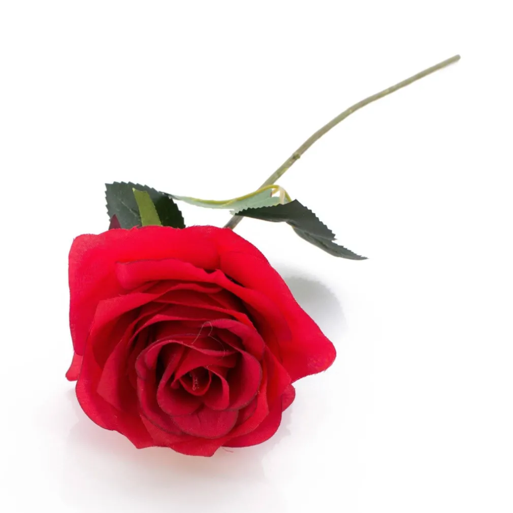 ROSA FINTA ARTIFICIALE CON RAMO DA 50CM ROSE ROSSE BLANCO SANREMO FIBRA TESSUTO