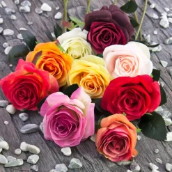 ROSA FINTA ARTIFICIALE CON RAMO DA 50CM ROSE ROSSE BLANCO SANREMO FIBRA TESSUTO