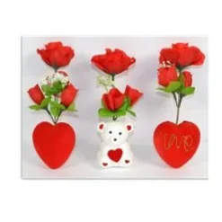 ROSA ROSSA ARTIFICIALE CON CUORE ORSETTO BOX REGALO PER SAN VALENTINO 3 MOD ASS