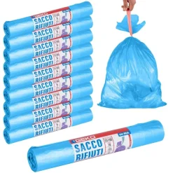 ROTOLI SACCHETTI BUSTE PER SPAZZATURA 115LT 72X105CM CHIUSURA CON LACCETTO BLU