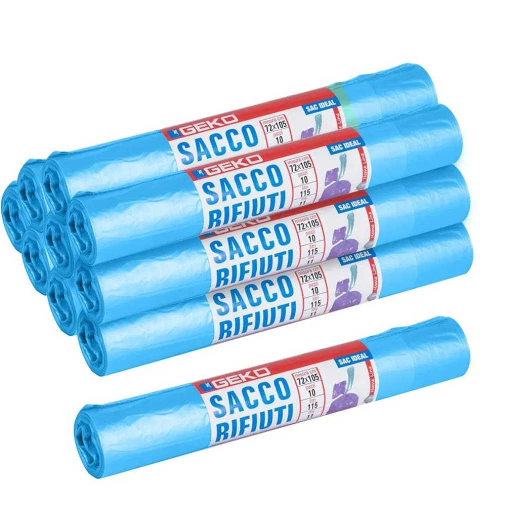ROTOLI SACCHETTI BUSTE PER SPAZZATURA 115LT 72X105CM CHIUSURA CON LACCETTO BLU