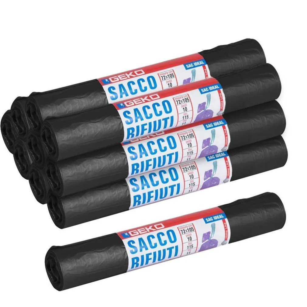 ROTOLI SACCHETTI BUSTE PER SPAZZATURA 115LT 72X105CM CHIUSURA CON LACCETTO NERO