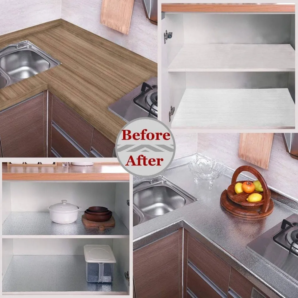 ROTOLO ADESIVO ALLUMINIO 40CMX3MT PER CASSETTI MOBILI ARMADI PARATI CUCINA 70501