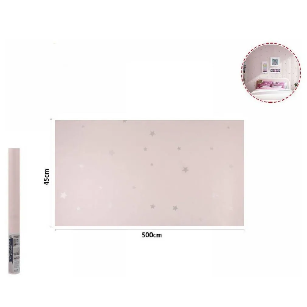 ROTOLO PELLICOLA ADESIVA ROSA CON STELLE 45CM X 5MT MOBILI CARTA DA PARATI 71128
