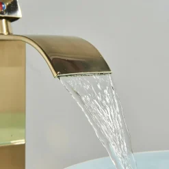 RUBINETTO ALTO DA BAGNO DESIGN MODERNO A CASCATA MISCELATORE MONOCOMANDO DORATO