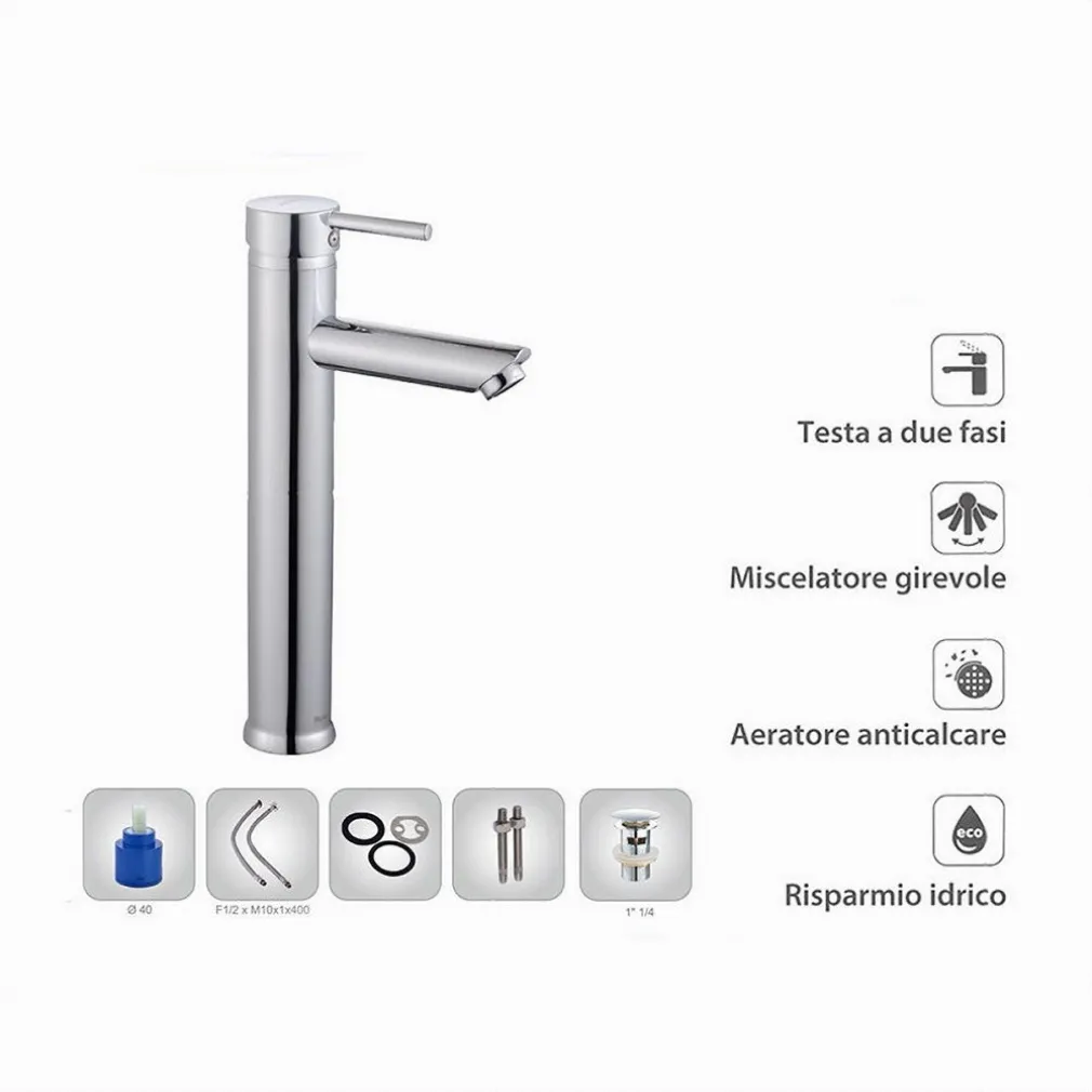 RUBINETTO BAGNO CROMATO LUCIDO MISCELATORE ORIENTABILE LAVABO A CANNA ALTA 87388