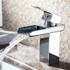 RUBINETTO BAGNO DESIGN MODERNO A CASCATA MISCELATORE MONOCOMANDO OTTONE CROMATO