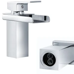 RUBINETTO BAGNO DESIGN MODERNO A CASCATA MISCELATORE MONOCOMANDO OTTONE CROMATO