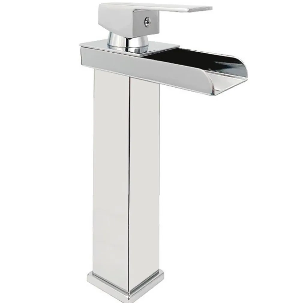 RUBINETTO BAGNO DESIGN MODERNO A CASCATA MISCELATORE MONOCOMANDO ALTO CROMATO
