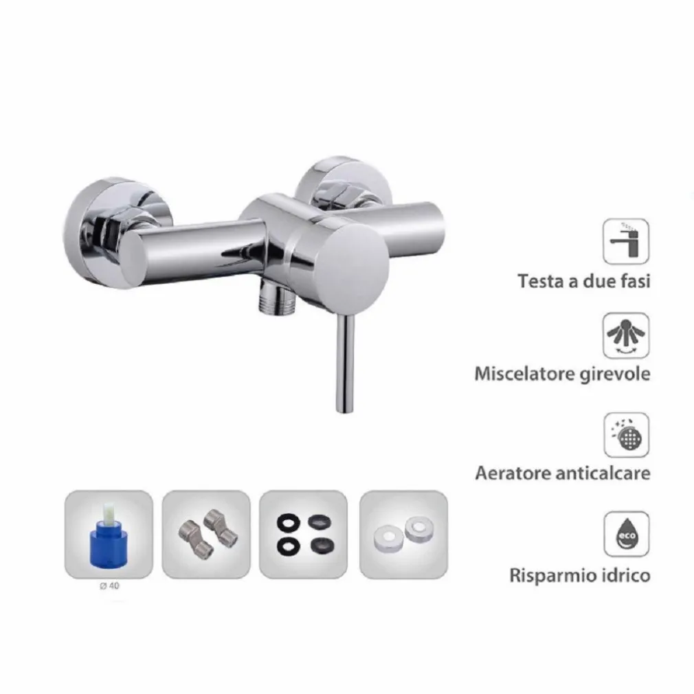 RUBINETTO BAGNO MODERNO CROMATO LUCIDO MISCELATORE ORIENTABILE CABINA DOCCIA 87389