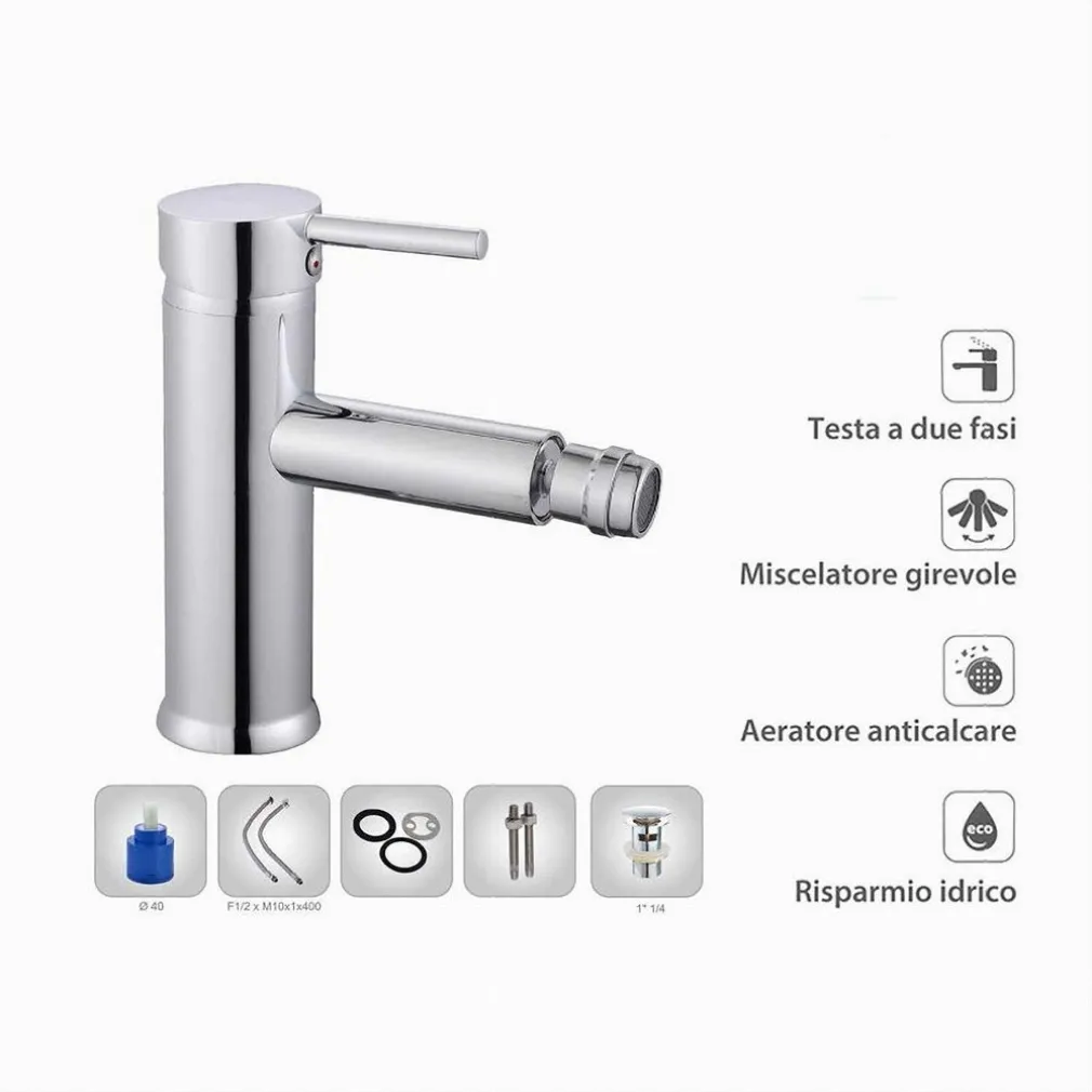 RUBINETTO BAGNO MODERNO CROMATO LUCIDO MISCELATORE ORIENTABILE PER BIDET 87387