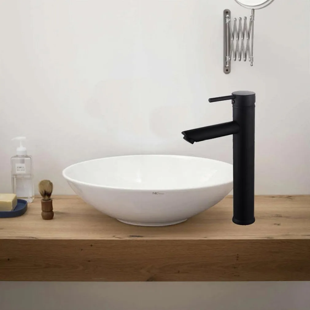 RUBINETTO BAGNO MODERNO NERO OPACO MISCELATORE ORIENTABILE LAVABO CANNA ALTA 87393