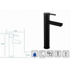 RUBINETTO BAGNO MODERNO NERO OPACO MISCELATORE ORIENTABILE LAVABO CANNA ALTA 87393