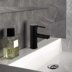 RUBINETTO BAGNO MODERNO NERO OPACO MISCELATORE ORIENTABILE LAVABO CANNA BASSA 87391