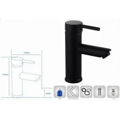 RUBINETTO BAGNO MODERNO NERO OPACO MISCELATORE ORIENTABILE LAVABO CANNA BASSA 87391