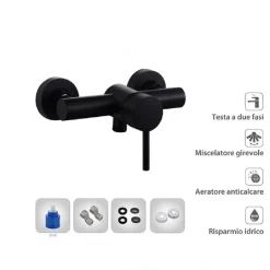 RUBINETTO BAGNO MODERNO NERO OPACO MISCELATORE ORIENTABILE CABINA DOCCIA 87394