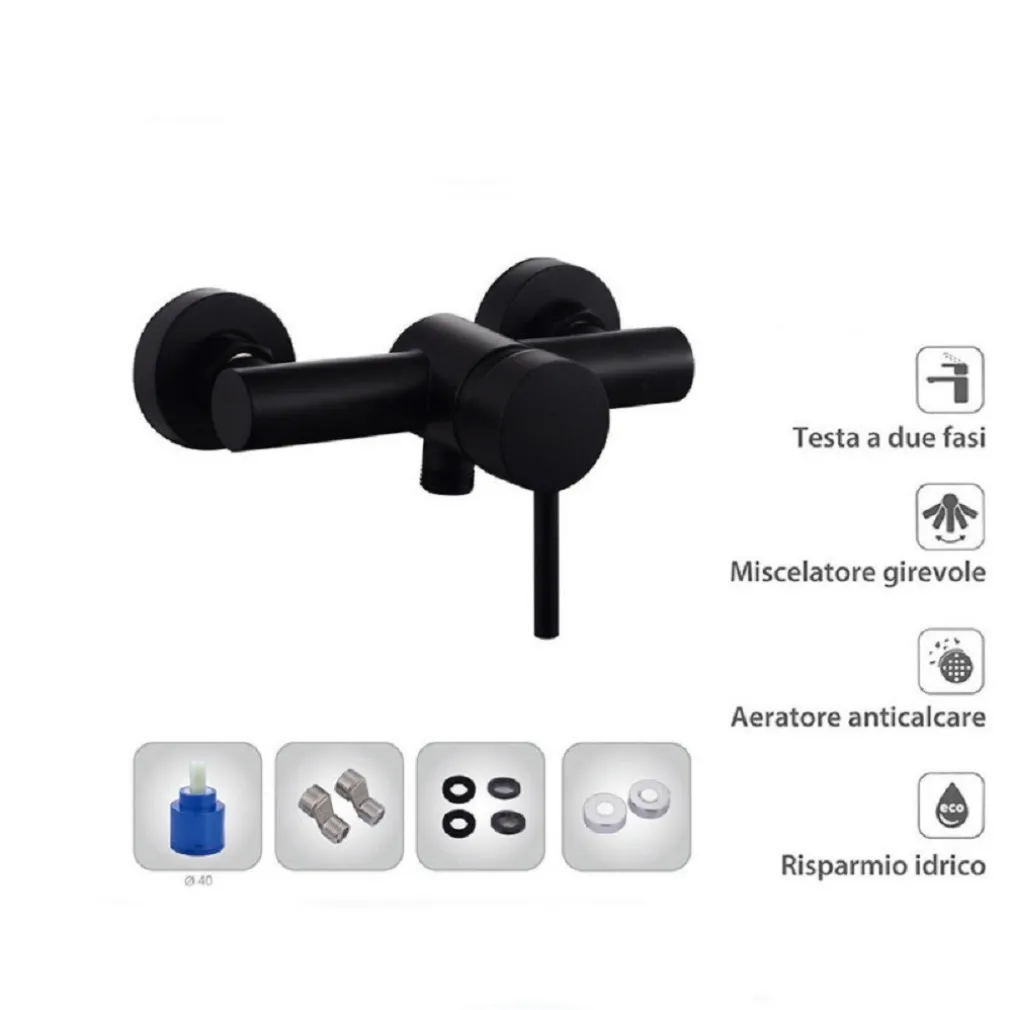 RUBINETTO BAGNO MODERNO NERO OPACO MISCELATORE ORIENTABILE CABINA DOCCIA 87394