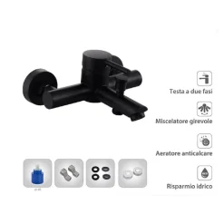 RUBINETTO BAGNO ULTRA MODERNO NERO OPACO MISCELATORE ORIENTABILE PER VASCA 87395
