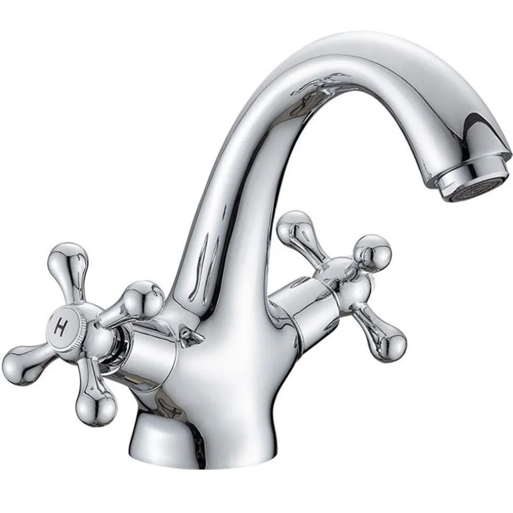 RUBINETTO BICOMANDO PER LAVABO APPOGGIO BAGNO COMANDO CROCE VITE ACCIAIO CROMATO