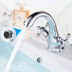RUBINETTO BICOMANDO PER LAVABO APPOGGIO BAGNO COMANDO CROCE VITE ACCIAIO CROMATO