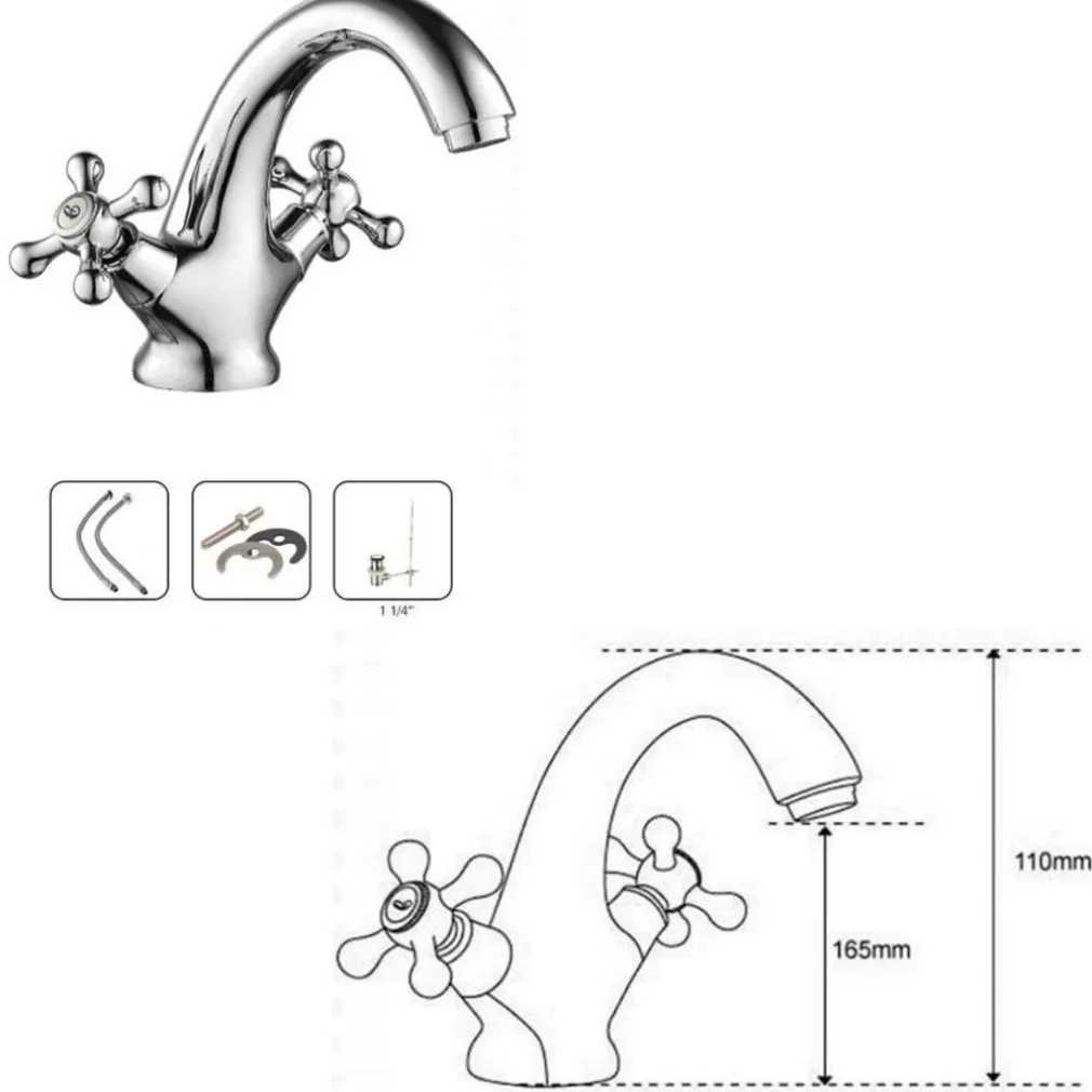 RUBINETTO BICOMANDO PER LAVABO APPOGGIO BAGNO COMANDO CROCE VITE ACCIAIO CROMATO