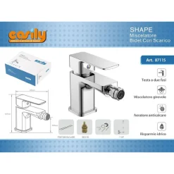 RUBINETTO BIDET MISCELATORE MONOCOMANDO DESIGN MODERNO CROMATO CLASSIC SHAPE87115