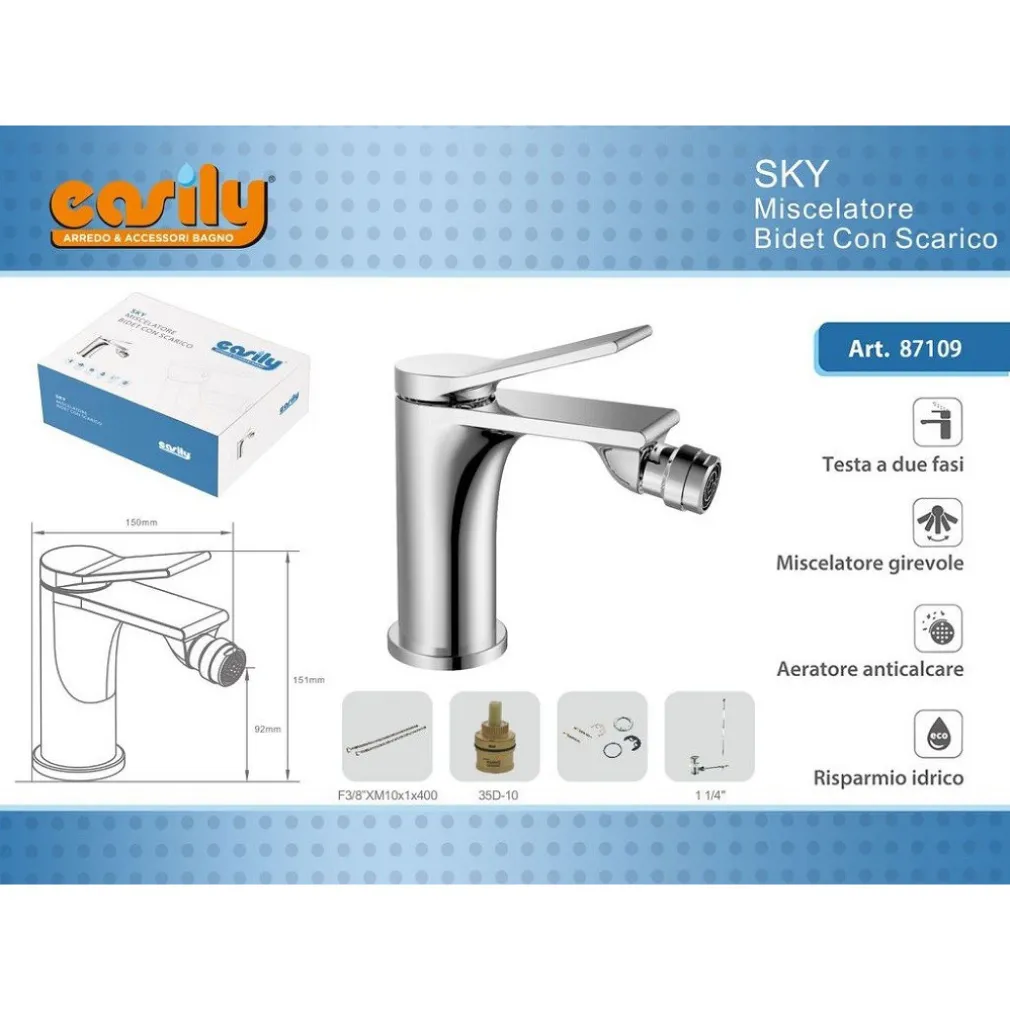 RUBINETTO BIDET MISCELATORE MONOCOMANDO DESIGN MODERNO CROMATO CLASSIC SKY87109