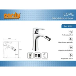 RUBINETTO BIDET MISCELATORE MONOCOMANDO DESIGN MODERNO CROMATO CLASSIC LOVE52789