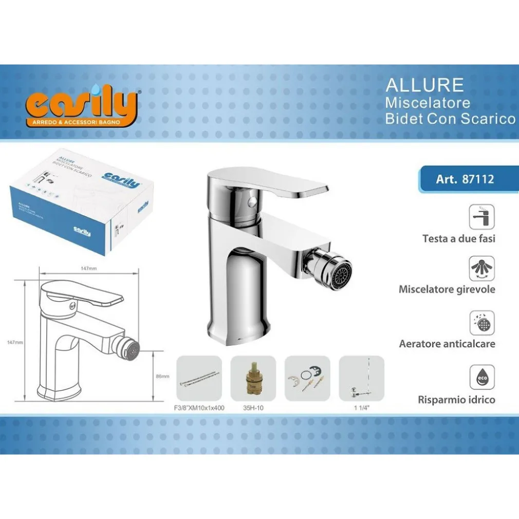 RUBINETTO BIDET MISCELATORE MONOCOMANDO MODERNO CROMATO CLASSIC ALLURE 87112