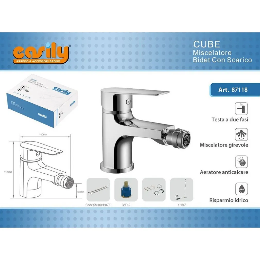 RUBINETTO BIDET MISCELATORE MONOCOMANDO DESIGN MODERNO CROMATO CLASSIC CUBE87118