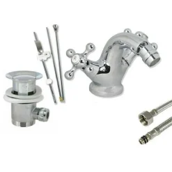 RUBINETTO BIDET MISCELATORE DOPPIO COMANDO MONOFORO BAGNO OTTONE CROMATO 52345A