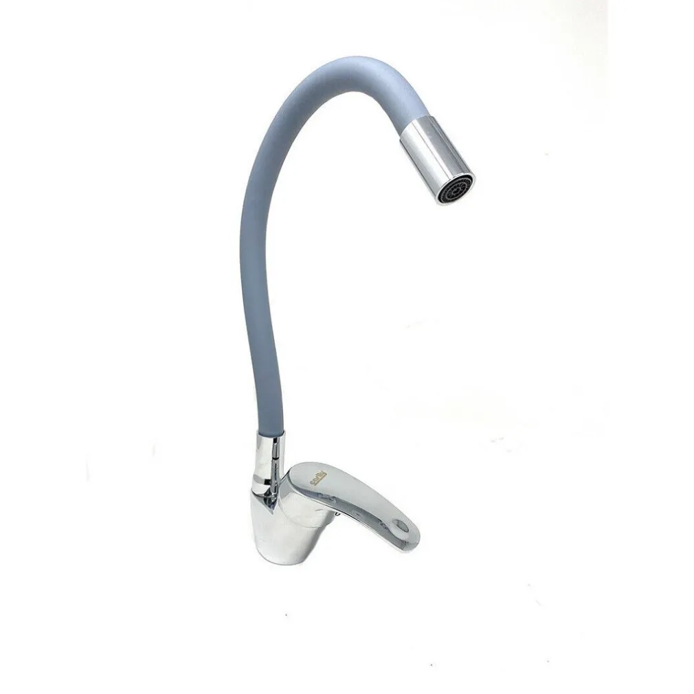 RUBINETTO CUCINA CANNA ALTA SILICONE MISCELATORE LAVELLO ORIENTABILE 69369 GRIGIO