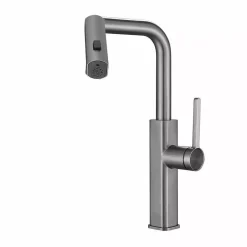 RUBINETTO CUCINA ESTRAIBILE CON EROGATORE GIREVOLE 2 GETTI ACCIAIO SATINATO 87257