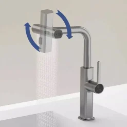 RUBINETTO CUCINA ESTRAIBILE EROGATORE GIREVOLE 2 GETTI CROMATO MISCELATORE 87255