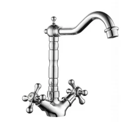 RUBINETTO CUCINA LAVABO DOPPIO COMANDO MONOFORO OTTONE CROMATO LUCIDO MISCELATORE