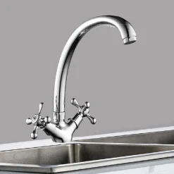 RUBINETTO CUCINA LAVABO MONOFORO OTTONE CROMATO LUCIDO MISCELATORE DOPPIO COMANDO