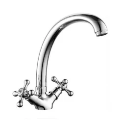 RUBINETTO CUCINA LAVABO MONOFORO OTTONE CROMATO LUCIDO MISCELATORE DOPPIO COMANDO