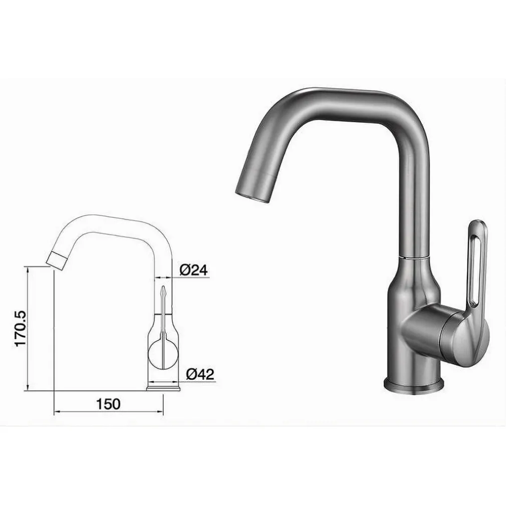 RUBINETTO CUCINA MONOCOMANDO MISCELATORE GIREVOLE LAVELLO SATINATO SILVER 87259