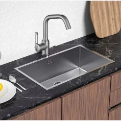 RUBINETTO CUCINA MONOCOMANDO MISCELATORE GIREVOLE LAVELLO SATINATO SILVER 87259