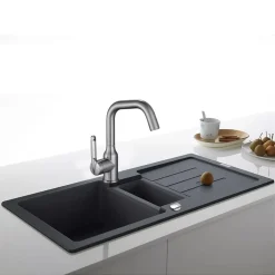 RUBINETTO CUCINA MONOCOMANDO MISCELATORE GIREVOLE LAVELLO SATINATO SILVER 87259