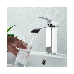 RUBINETTO DA BAGNO DESIGN MODERNO A CASCATA MISCELATORE MONOCOMANDO CROMATO