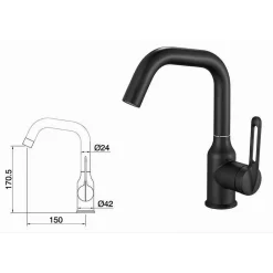 RUBINETTO DA CUCINA MONOCOMANDO MISCELATORE GIREVOLE LAVELLO NERO SATINATO 87258