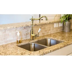 RUBINETTO DA CUCINA PER LAVABO MONOFORO OTTONE ORO LUCIDO MISCELATORE CANNA ALTA